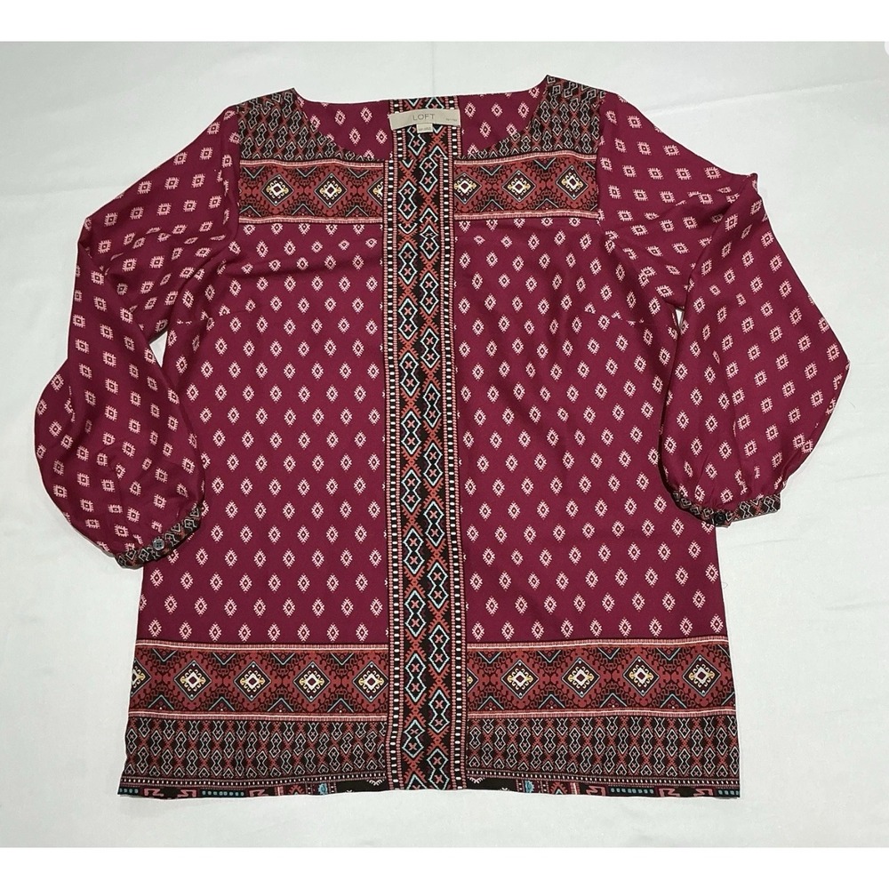 Loft Blouse Womens XSp Pink Aztec Western Boho Tunic